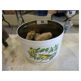 bird tin with mineral rocks