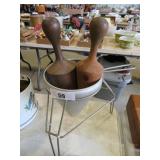 sifter with stand and 2 wooden mashers