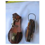 pocket knife/utensil w/sheath(has tear in leather)