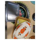 4 misc metal serving trays