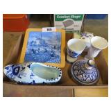 dutch trivet&shoe,covered dish,vases,trinketbox