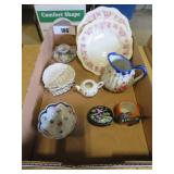 saucers,small trays&bowls,trinket box, etc