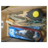 pop riveter, crow bar, chalk line, chisels