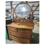 oak 2 over 2 dresser, fancy beveled mirror