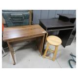 2 small desks, one on wheels, one computer w/stool