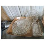 glass platters, frog, bowl, butter dish