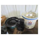 crock pot, electric can opener, frying pan