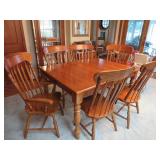 dining room table w/drawers, 6 chairs (2 w/arms)