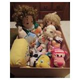 box of dolls/stuffed animals etc