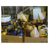 4 BOXES MISC OILS, FLUIDS, ETC, PARTIAL 5 GAL BUCT