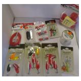 FISHING-SPOONS, SPINNERS, BOBBERS, LINE ETC