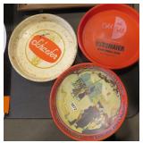 3 BEER ADVERTISING TRAYS - 2 METAL, 1 PLASTIC