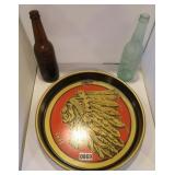 2 IROQUOIS BOTTLES & BEER TRAY