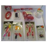 FISHING-SPOONS, SPINNERS, BOBBERS, LINE ETC
