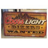 COORS LIGHT BIKERS WANTED TIN SIGN 14'X24'