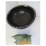 OKINAWA INLAID BOWL (LAQUERED), CERAMIC DRAGON
