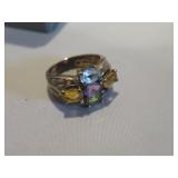925 STERLING MULTI COLORED GEMSTONE RING