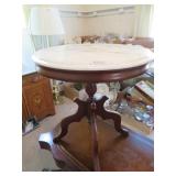 MAHOGANY MARBLE TOP STAND 22' X 23'
