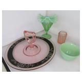 BX PINK & GREEN DEPRESSION GLASSWARE
