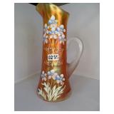 CARNIVAL PITCHER HANDPAINTED, APPLIED HANDLE 13'