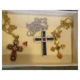 3 CROSS NECKLACES, 1 PIN