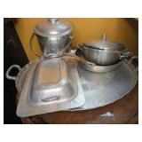 PILE OF HAMMERED ALUMINUM ITEMS