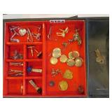 MENS DRESSER CADDY, TIE TACKS, CUFFLINKS ETC