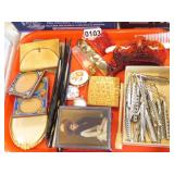 LADIES DRESSER ITEMS:COMPACT,PERFUME,BRUSH,CURLERS