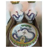 PR VASES & BOWL, WOODEN BASES