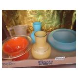 BX COLORED GLASS VASES, BOWL, ETC