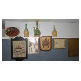 decor hanging behind bar - bottles, plaques, etc