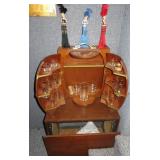 oak wall hanging bar barrel, glasses