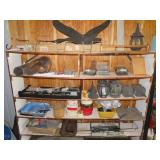 contents of wooden shelving unit