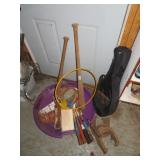 pile of yard game items