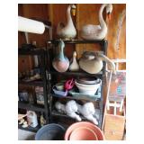 outdoor planters, lions, geese etc