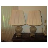 2 brass/glass table lamps 32' - heavy