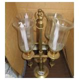 pr brass candleabras w/glass hurricane shades