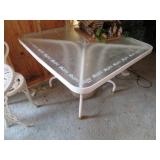 glass top patio table, umbrella holder