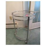 2 tier metal and glass stand on wheels