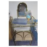 brass & glass vanity, stool