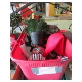 red tote christmas decor, lights, etc
