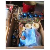 christmas candles, sled, metal can, ornaments etc