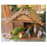hand made log cabin nativity