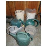 galvanized water can, bucket, plastic watering cas
