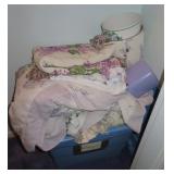 tote of lilac sheets,pillows,blankets,lampshade**