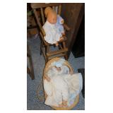 dolls, doll high chair, doll bassinet