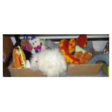 2 boxes stuffed animals, etc