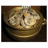 cast iron pot w/3 legs 5'x6', wooden nickels