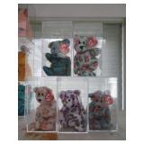 5 flower beanie babies in cases