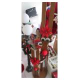 wooden reindeer, victorian lamp, candles